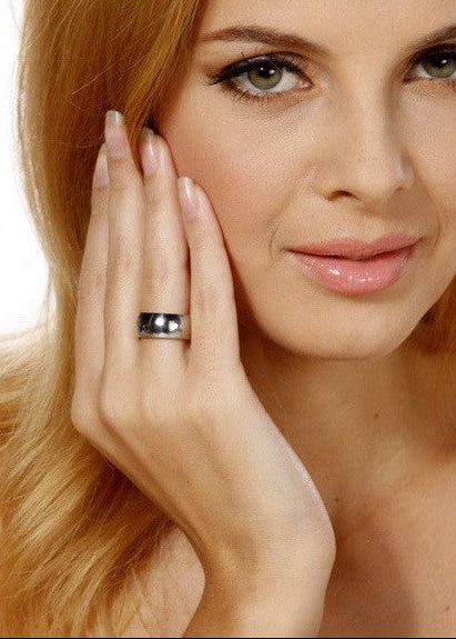 Model wearing Thick Band Ring - Stainless Steel Bold Empowering Jewelry