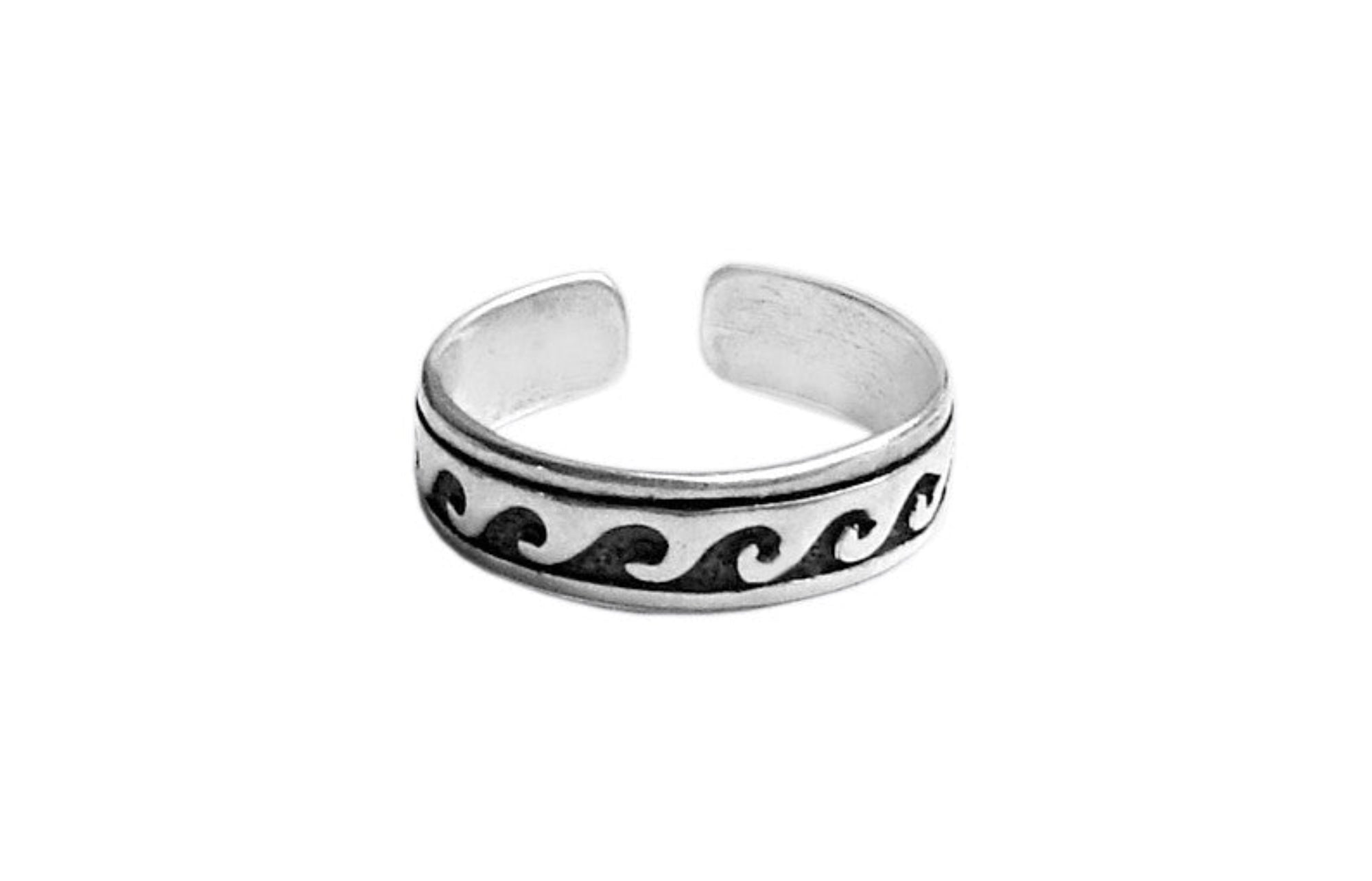 Wave toe ring with silver overlay, adjustable open band