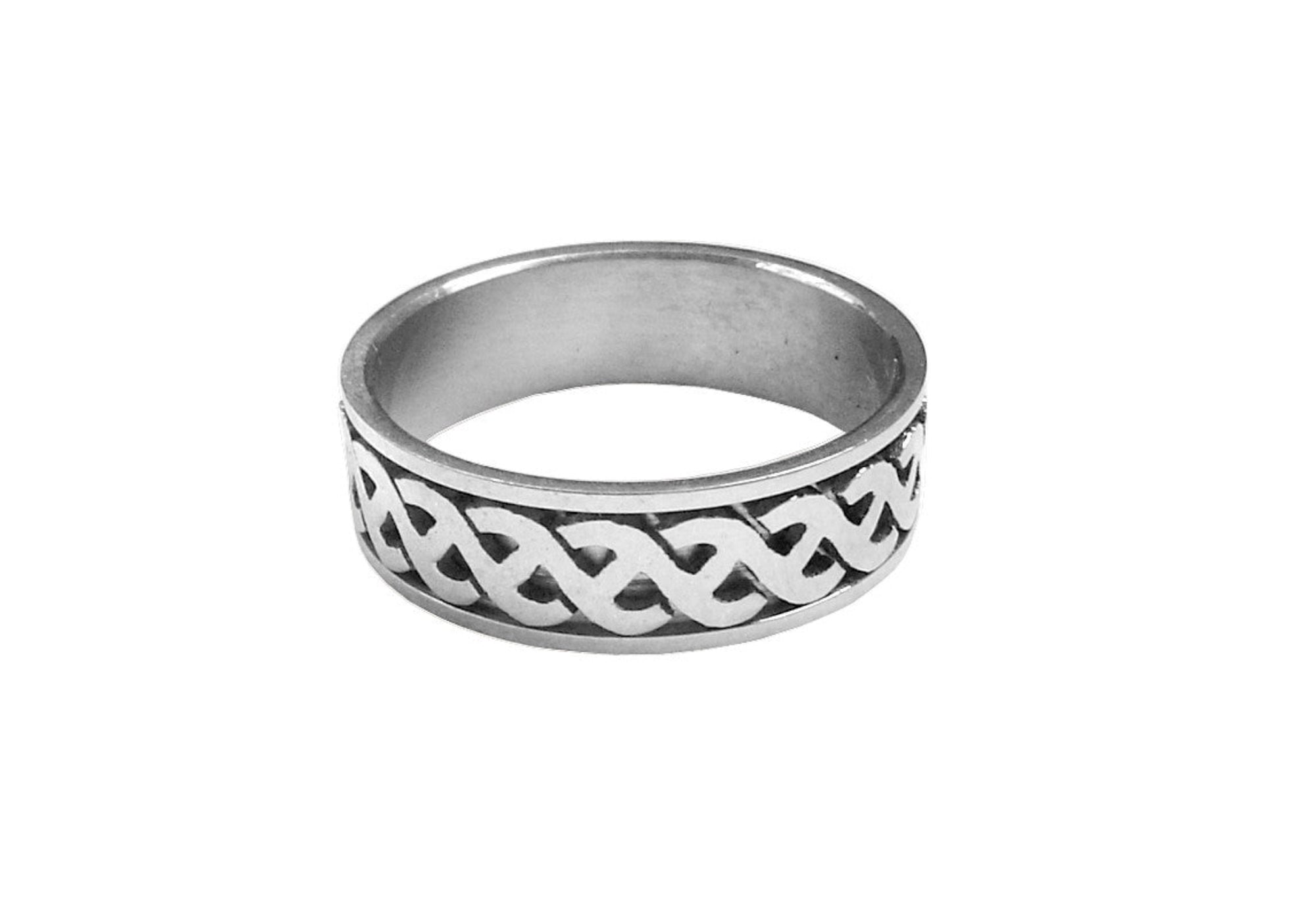 Stainless steel woven braid ring, front view