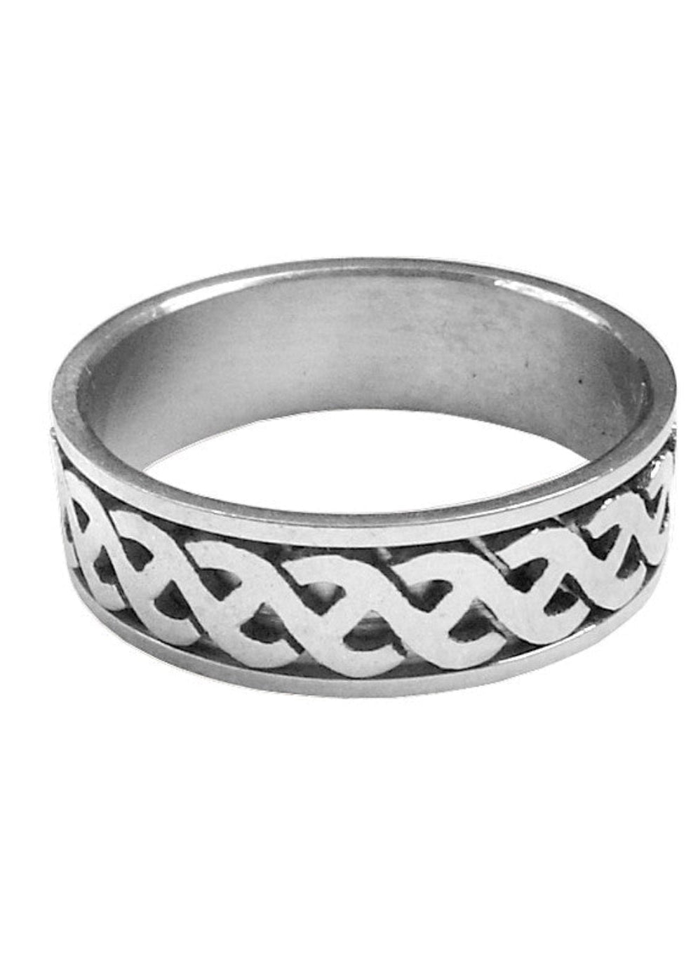 Stainless steel woven braid ring, front view