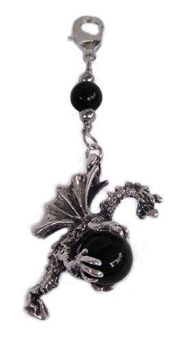 Hair Twisters Ponytail Wrap Charm Large Silver Dragon With Black Bead