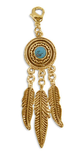 Charm Large Gold - Dream Catcher Feathers