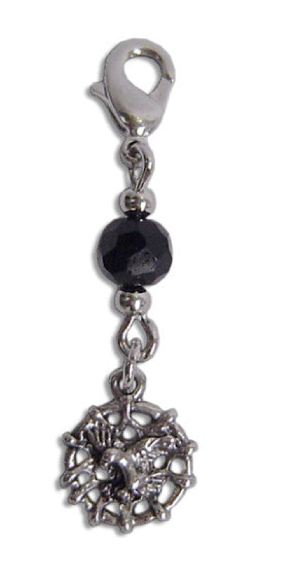silver dream catcher charm with black faceted bead mini hair accessory front view