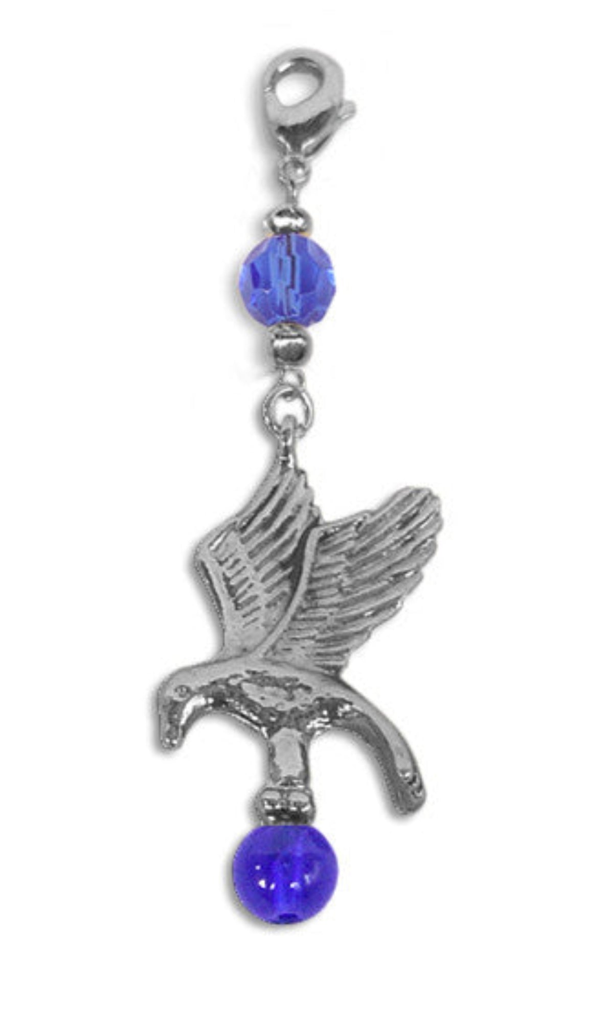 silver eagle charm with blue faceted beads mini hair accessory front view