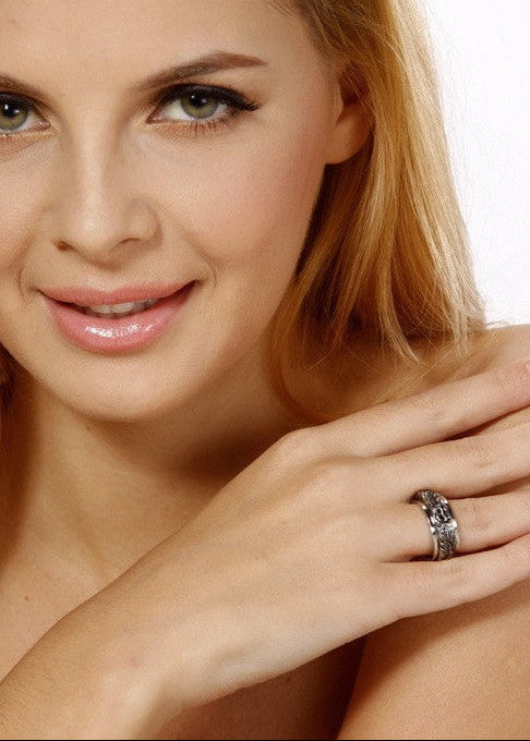 Model wearing Dragon Spinner Ring - Stainless Steel Rotating Band Jewelry