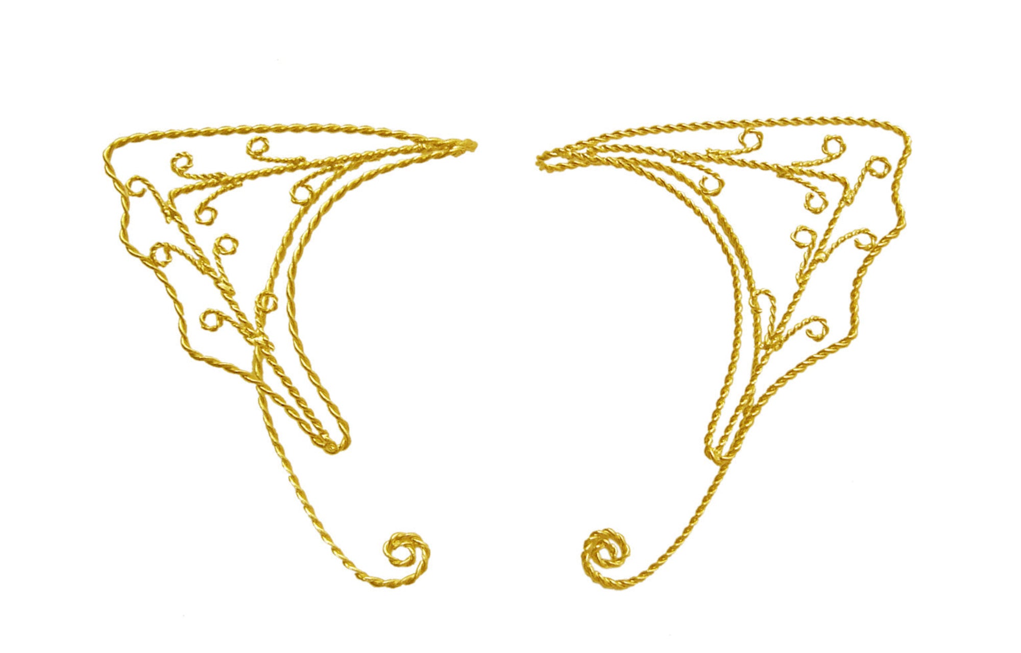 Silver small spiral wire elf ear cuff worn on ear non piercing fantasy elven ear wrap jewelry side view