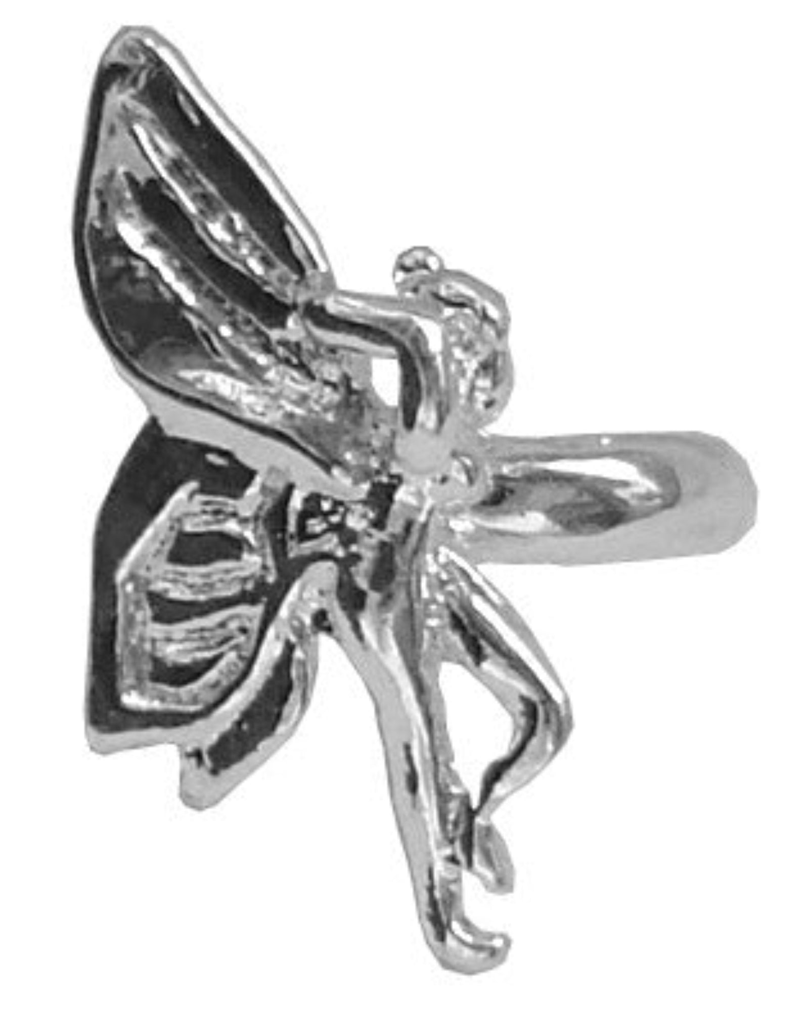 Silver fairy ear cuff non-piercing fantasy jewelry with sculpted wings front view