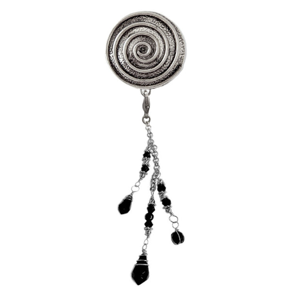 Hair Hook Silver Spiral with Bead Charm Ponytail Holder