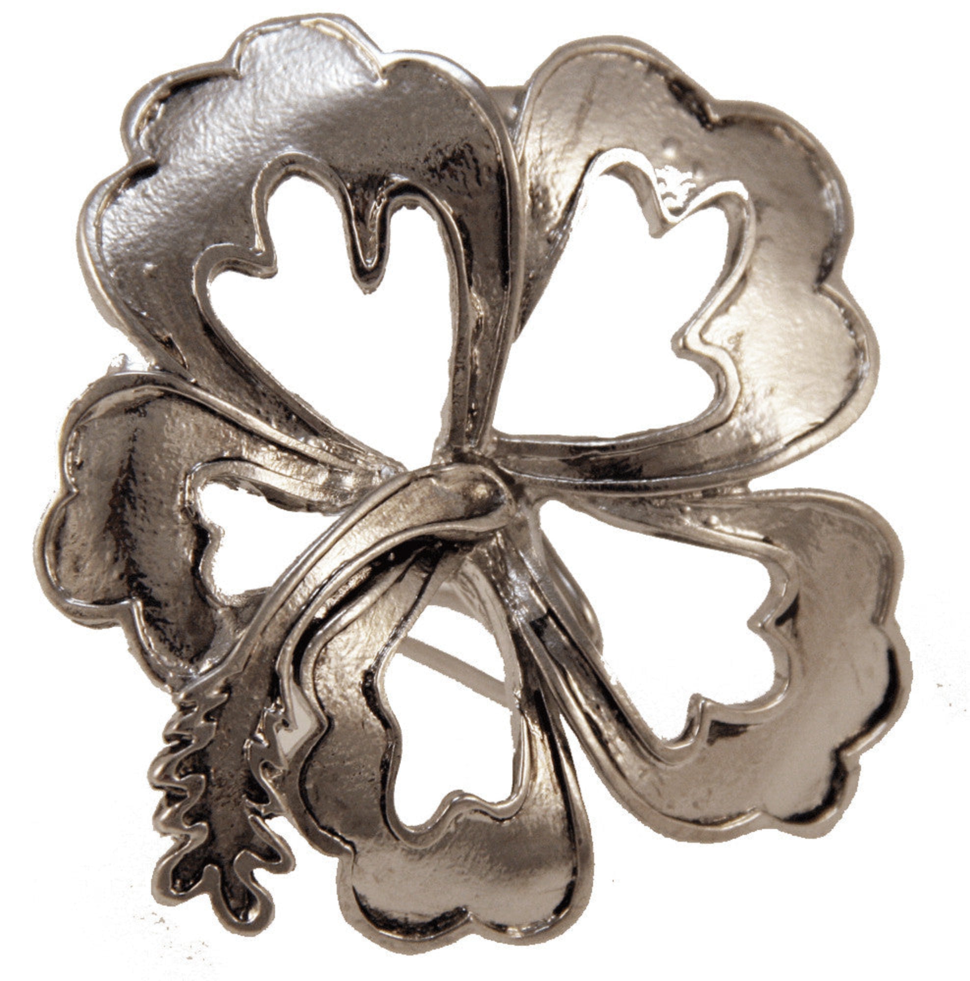 Silver hibiscus floral ponytail hair hook, front view