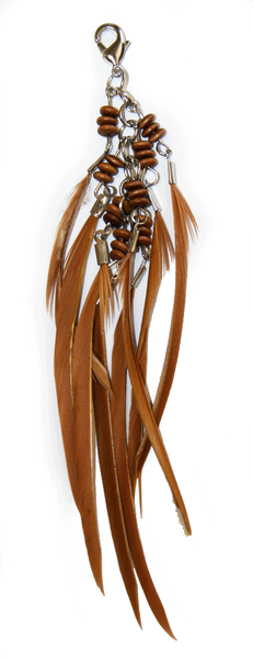 Charm Large - Thin Feather with Beads - Brown  