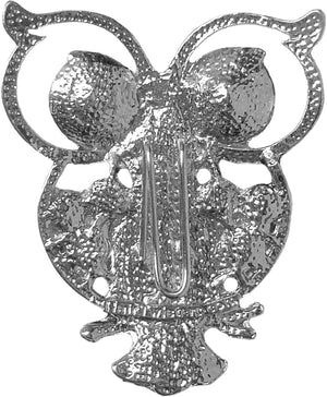 Owl Hair Hook - Silver Diamond Accented Ponytail Holder Accessory back view