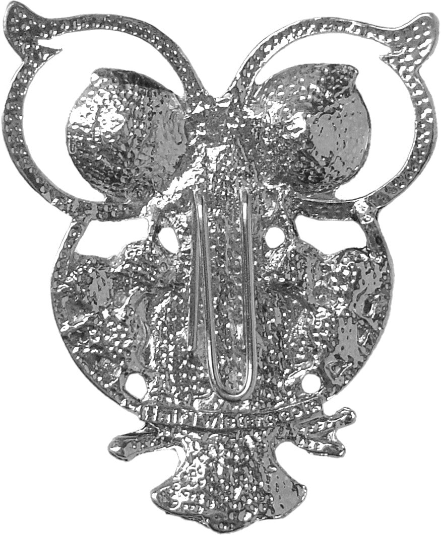 Owl Hair Hook - Silver Diamond Accented Ponytail Holder Accessory back view